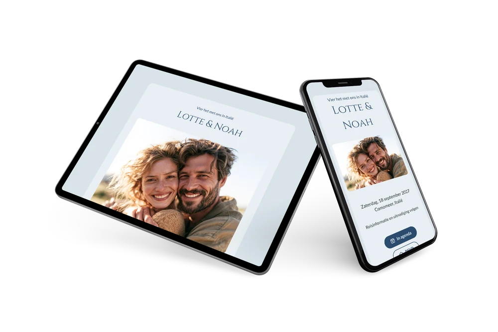 Meerblauwe save the date voor een bruiloft in Italië &ndash; voorbeeld 2