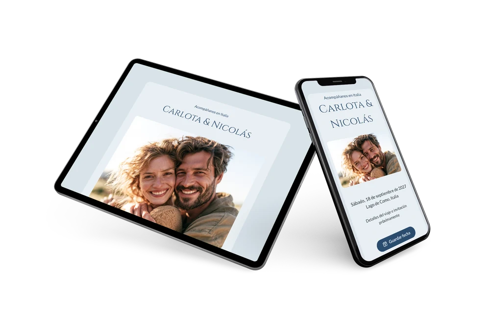 Save the date de boda en Italia en azul lago &ndash; ejemplo 2
