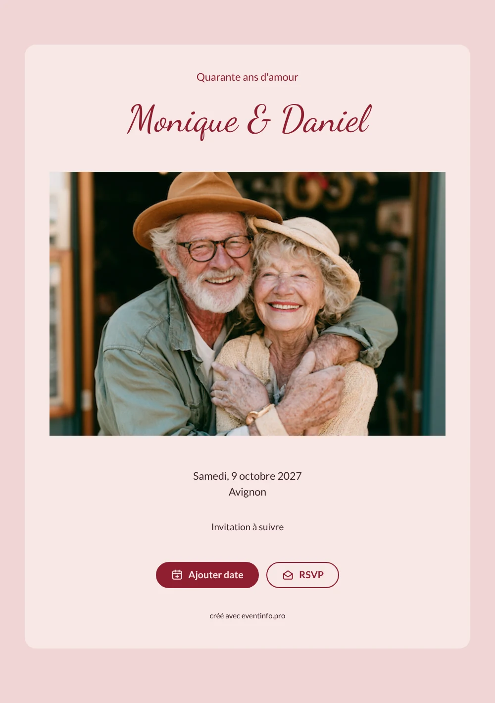 Save the date noces de rubis avec photo de couple