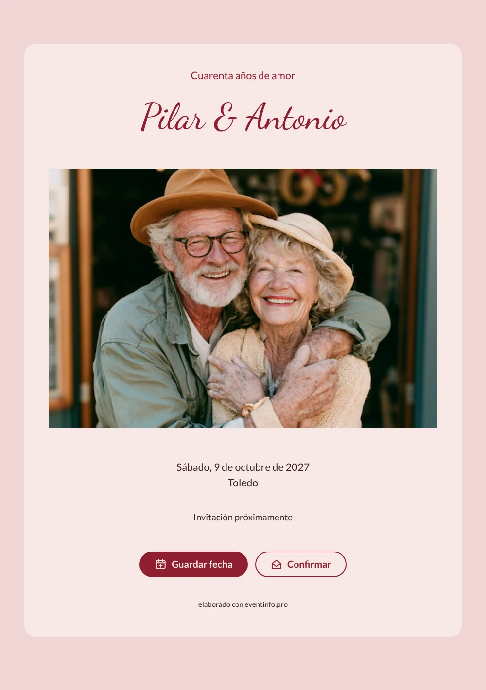 Save the date de bodas de rubí con foto de la pareja &ndash; ejemplo 1