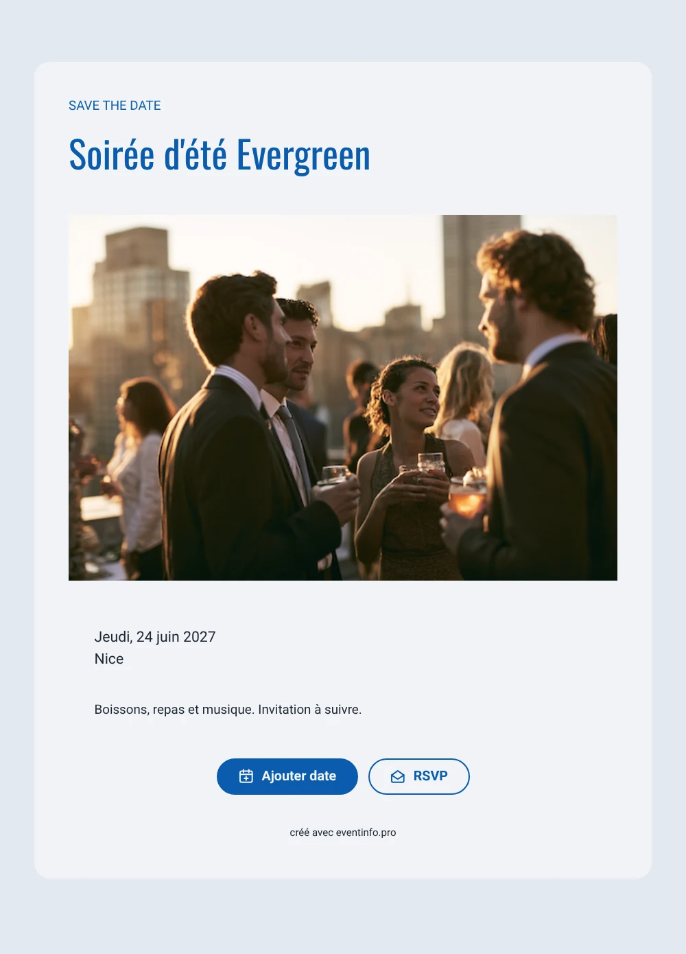 Save the date soirée d'entreprise bleu cobalt
