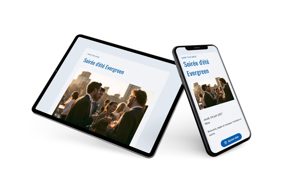 Save the date soirée d'entreprise bleu cobalt &ndash; exemple 2