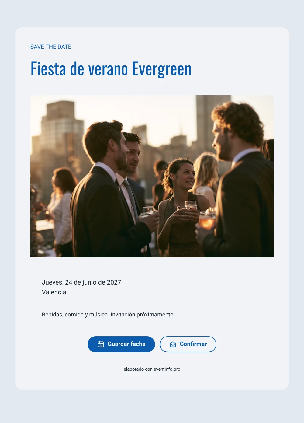 Save the date de fiesta de empresa en azul cobalto &ndash; ejemplo 1