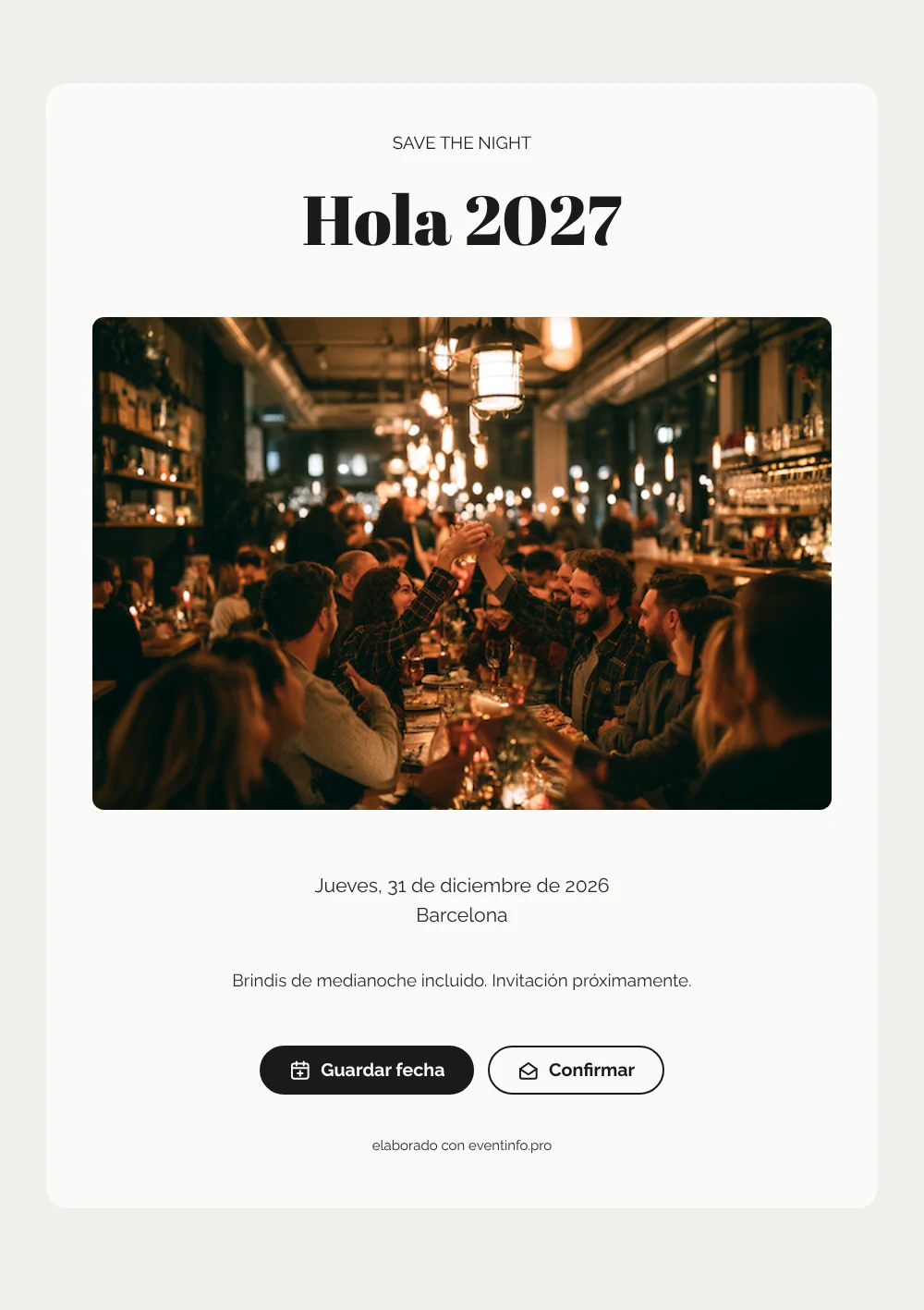 Save the date de Nochevieja en blanco y negro &ndash; ejemplo 1