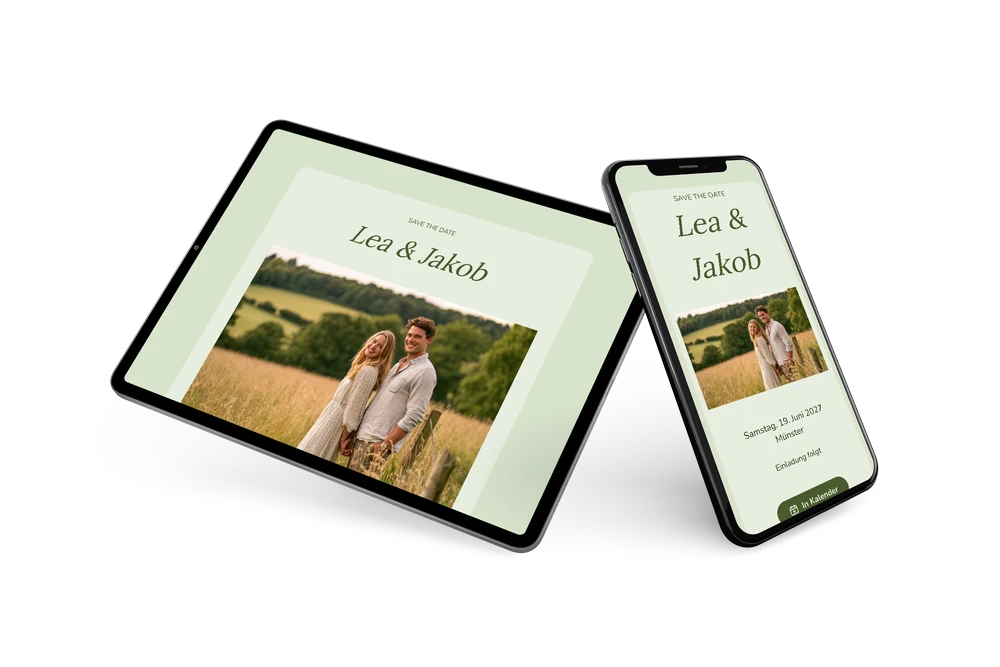 Save the Date Hochzeit im Grünen in Olivgrün &ndash; Beispiel 2
