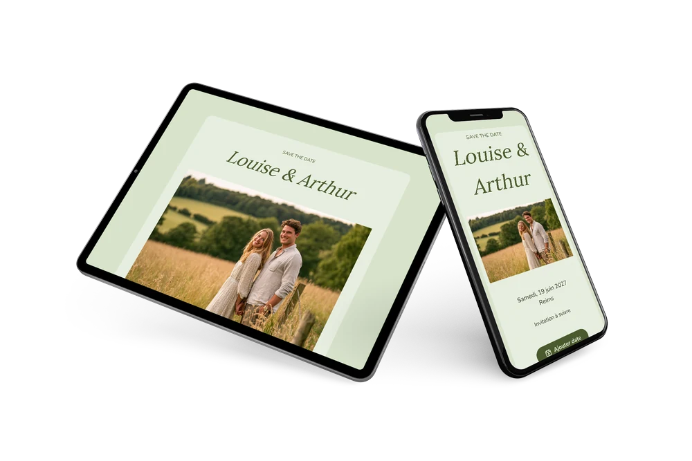Save the date mariage champêtre vert olive &ndash; exemple 2