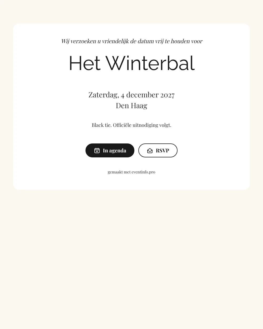 Spierwitte save the date voor een black-tie-gala &ndash; voorbeeld 1