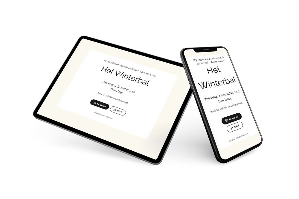 Spierwitte save the date voor een black-tie-gala &ndash; voorbeeld 2