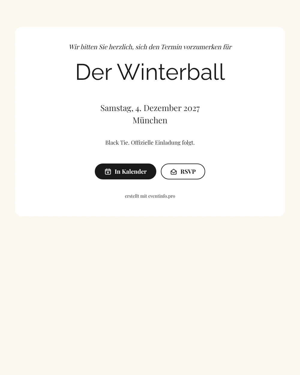Save the Date Gala in Weiß mit Black-Tie-Dresscode