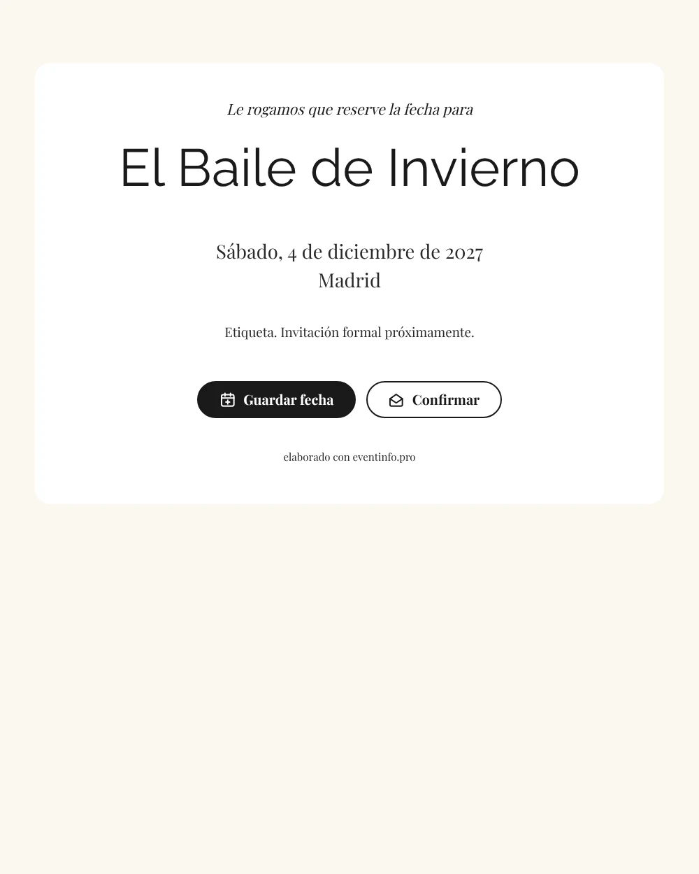 Save the date de gala de etiqueta en blanco puro &ndash; ejemplo 1
