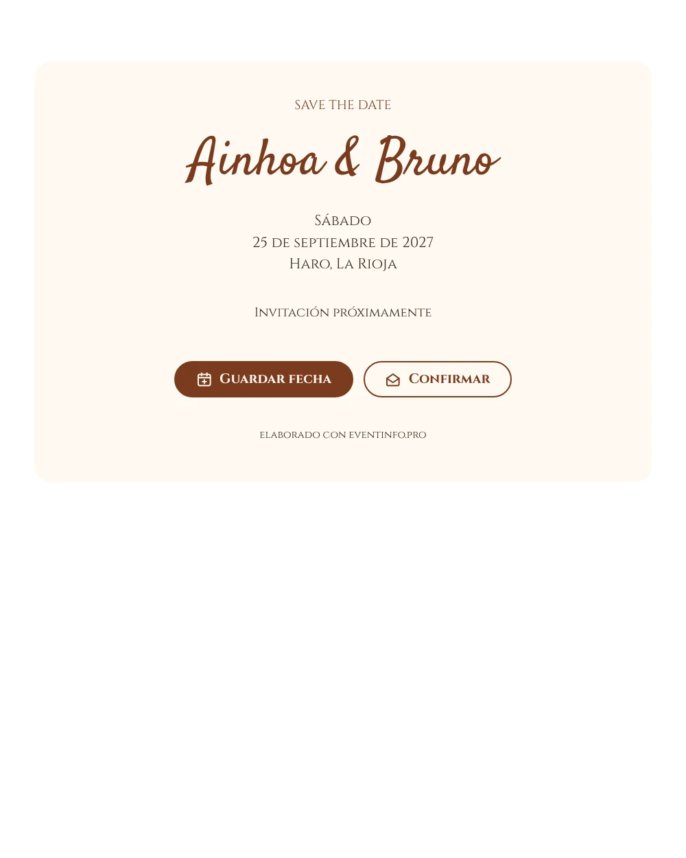 Save the date de boda en crema y teja &ndash; ejemplo 1