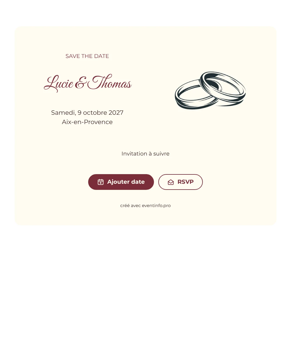Save the date mariage alliances rouge vin