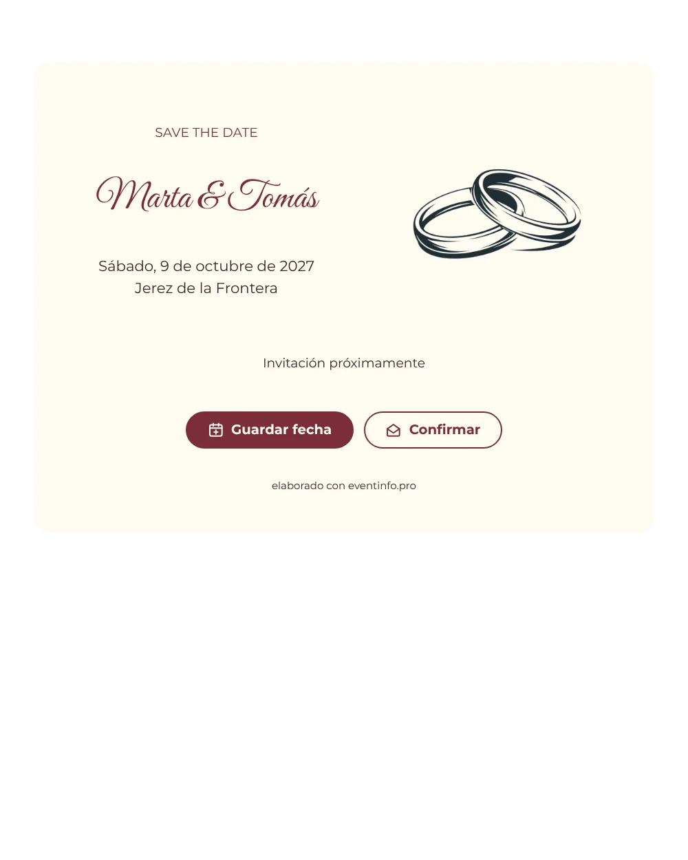 Save the date de boda en granate con alianzas &ndash; ejemplo 1