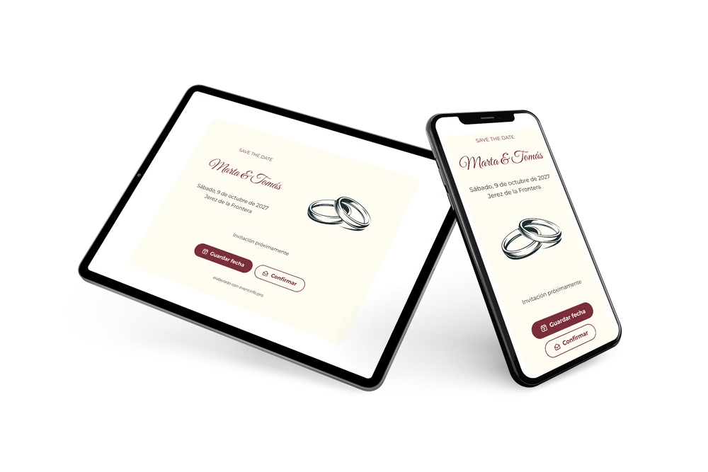 Save the date de boda en granate con alianzas &ndash; ejemplo 2
