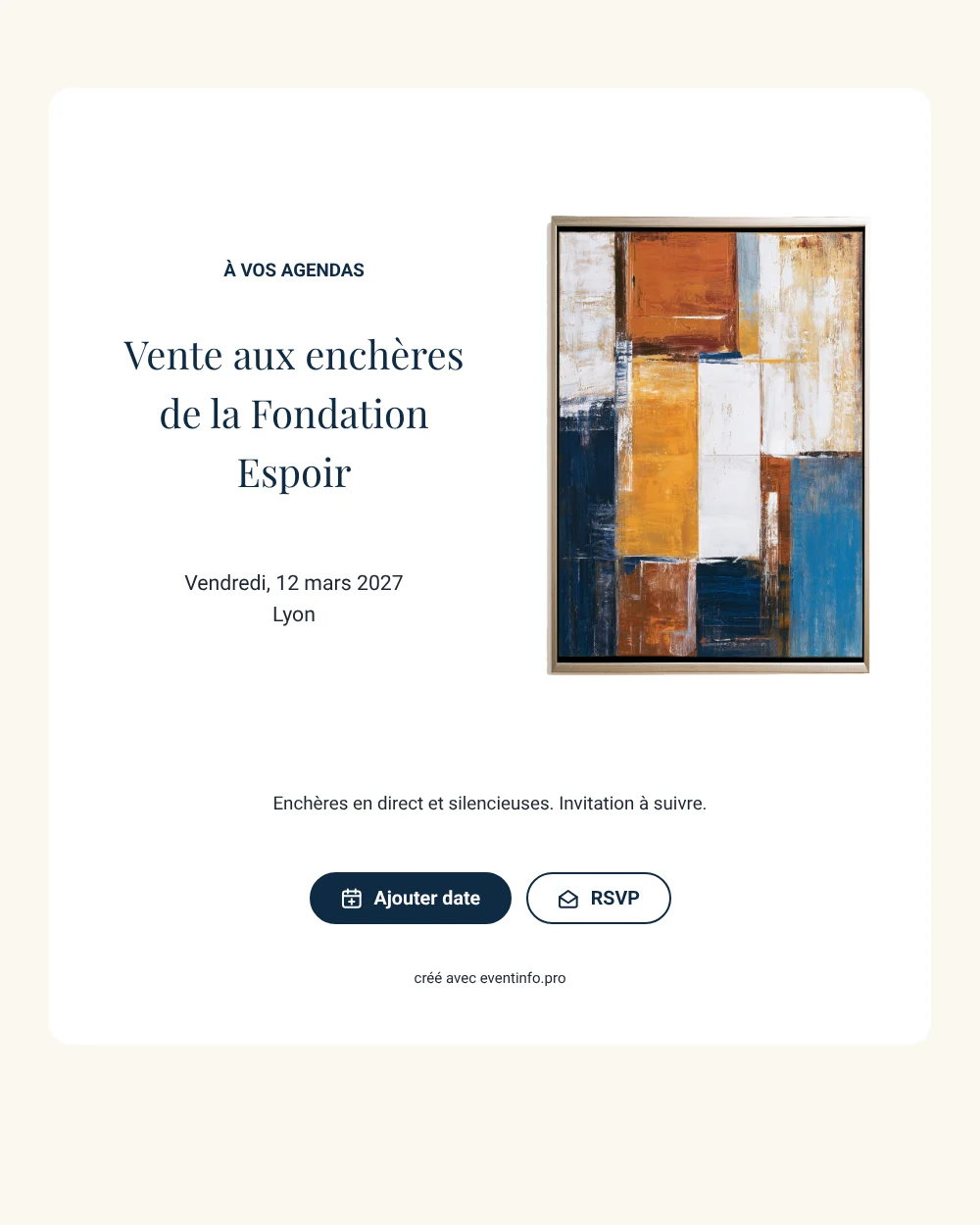 Save the date vente aux enchères caritative marine