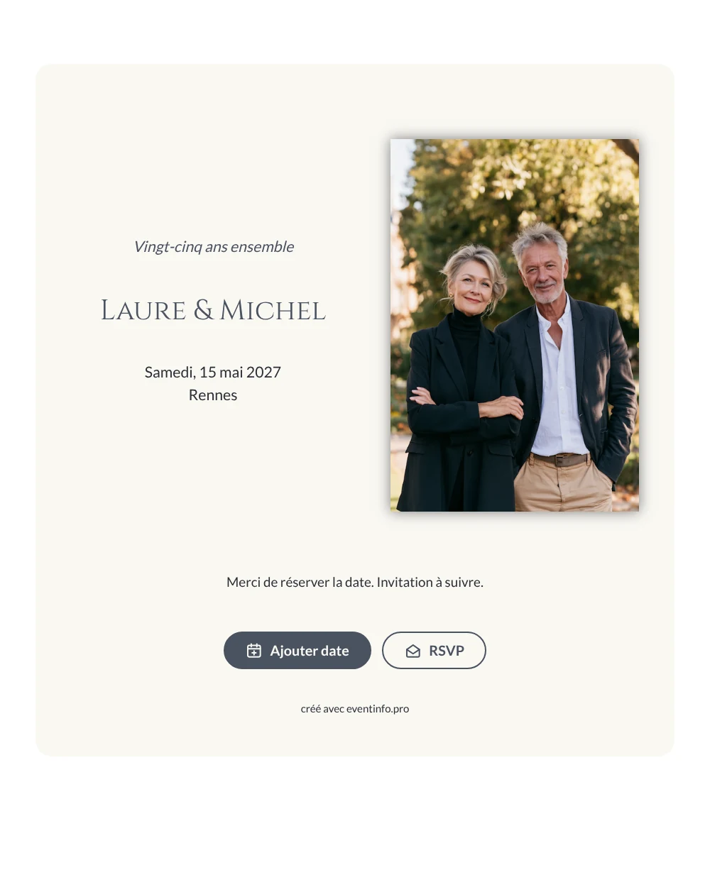Save the date noces d'argent avec photo de couple