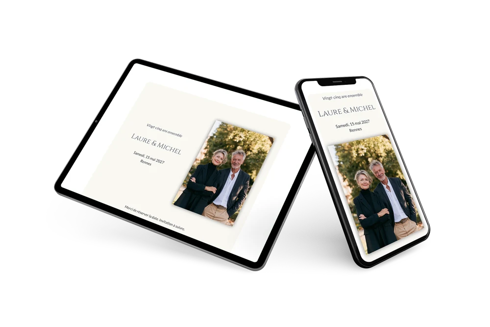 Save the date noces d'argent avec photo de couple &ndash; exemple 2