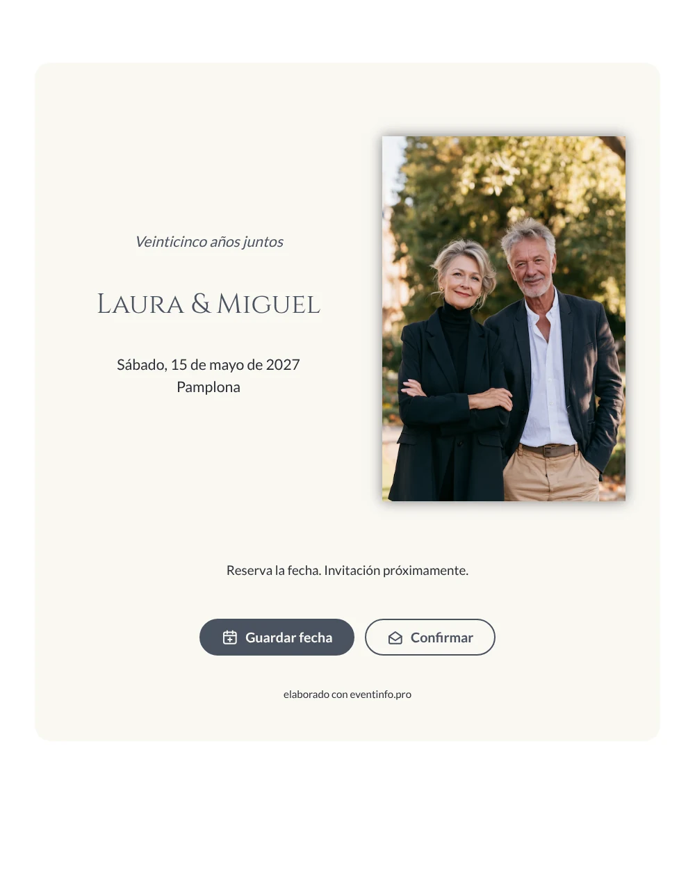 Save the date de bodas de plata con foto de pareja &ndash; ejemplo 1