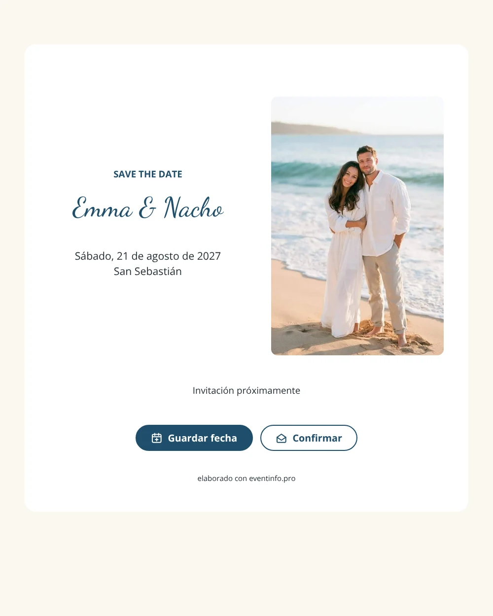 Save the date de boda en la playa en azul marino &ndash; ejemplo 1