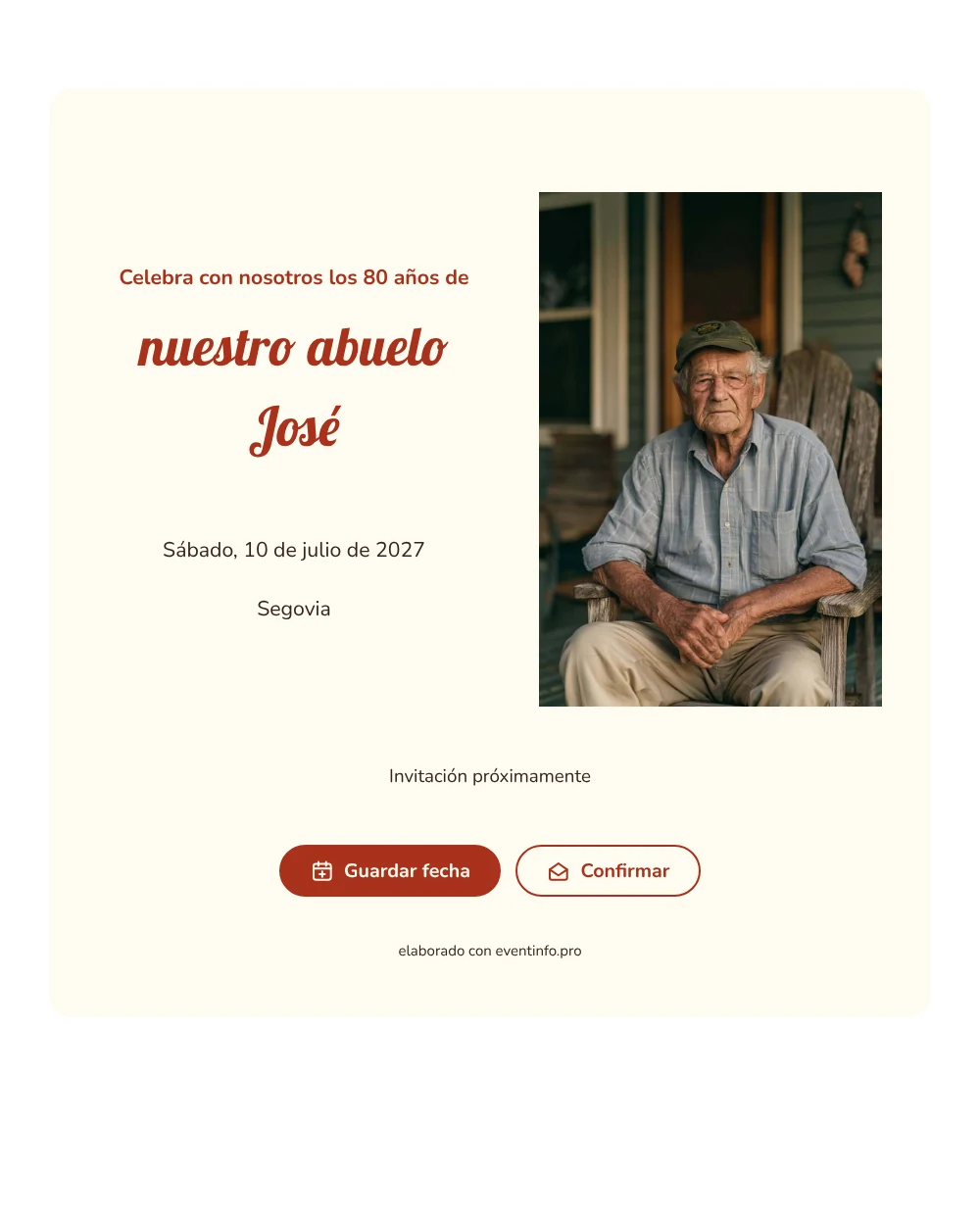 Save the date de 80 cumpleaños en rojo ladrillo &ndash; ejemplo 1