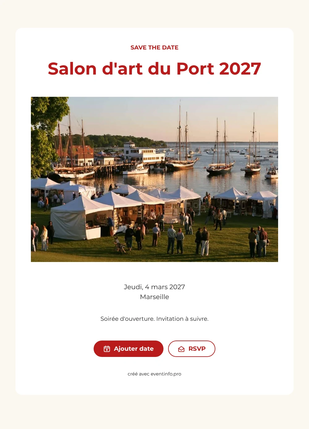 Save the date salon d'art rouge vif