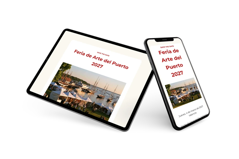 Save the date de feria de arte en rojo intenso &ndash; ejemplo 2