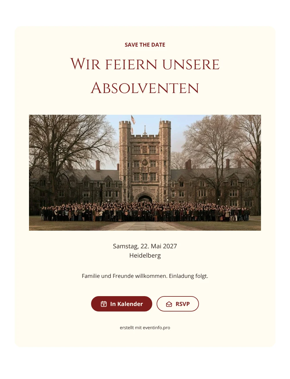 Save the Date Abschlussfeier in Karminrot