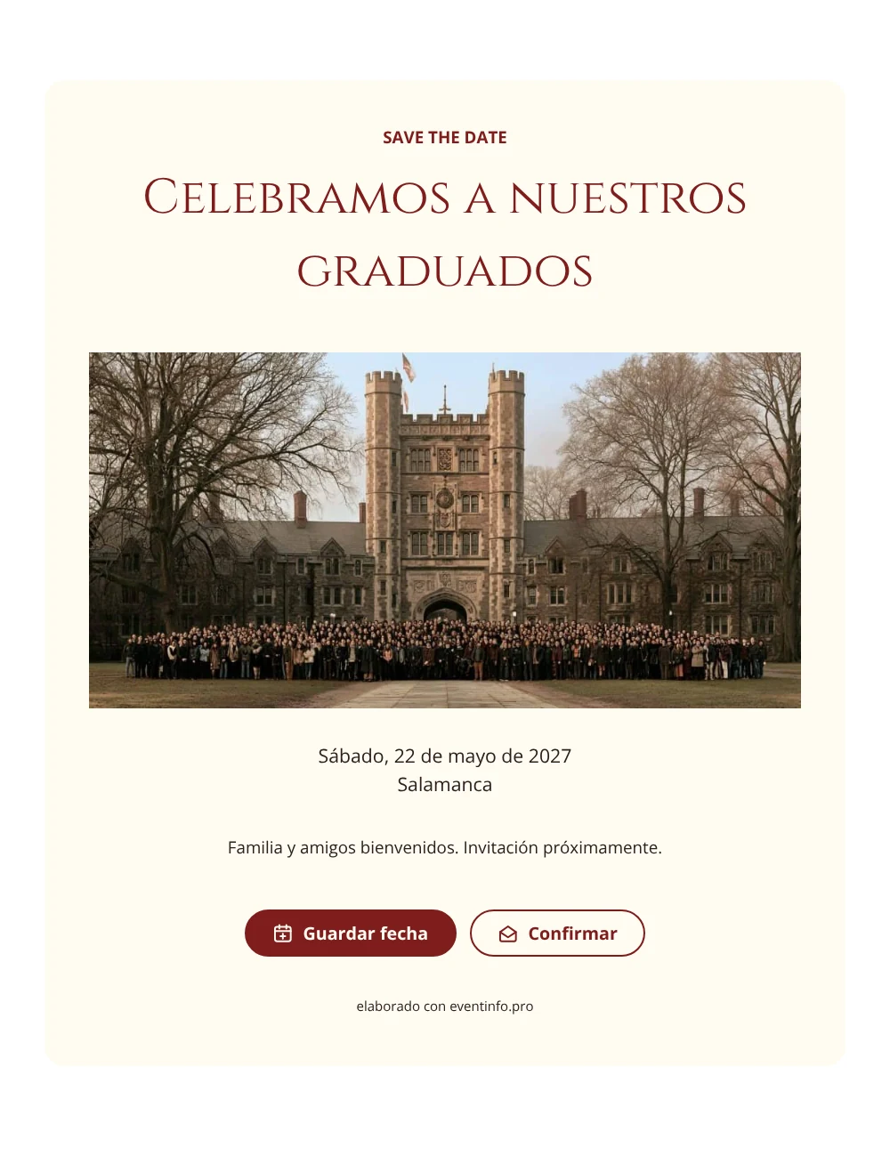 Save the date de graduación en carmesí &ndash; ejemplo 1