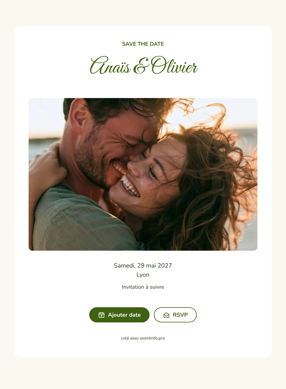 Save the date mariage botanique vert fougère