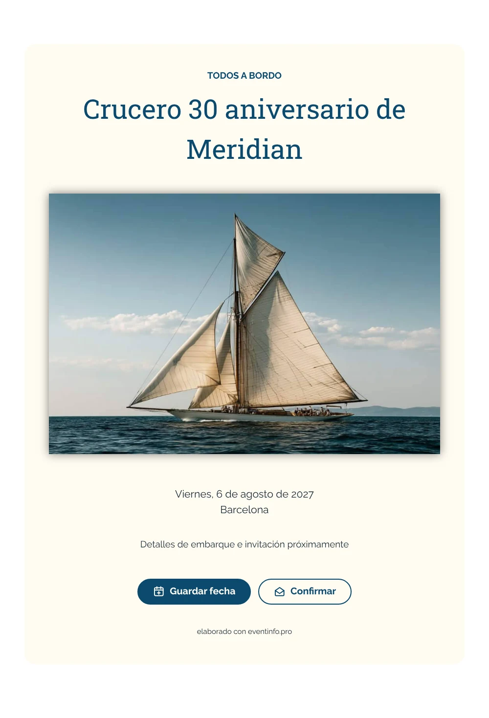 Save the date de crucero en velero azul océano &ndash; ejemplo 1