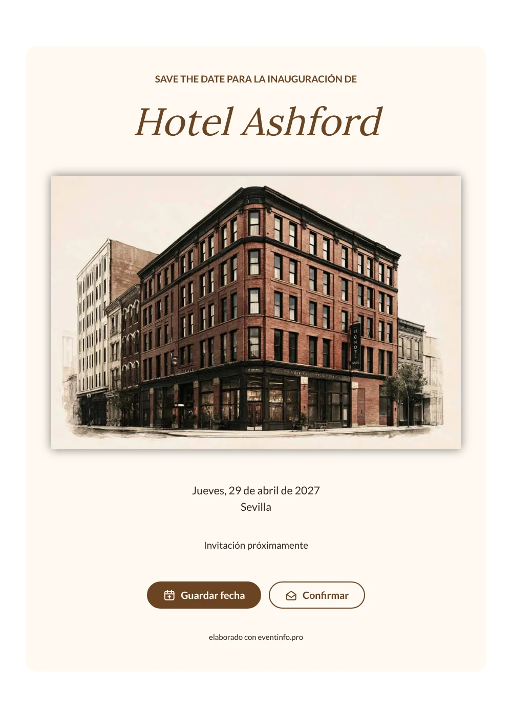 Save the date de inauguración de hotel en nogal &ndash; ejemplo 1