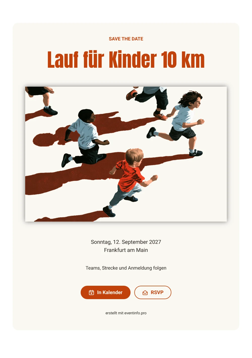 Save the Date Spendenlauf in gebranntem Orange
