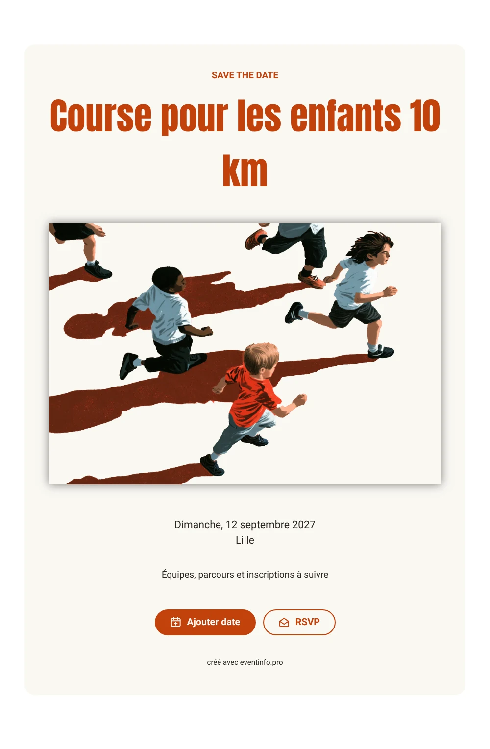 Save the date course solidaire orange brûlé