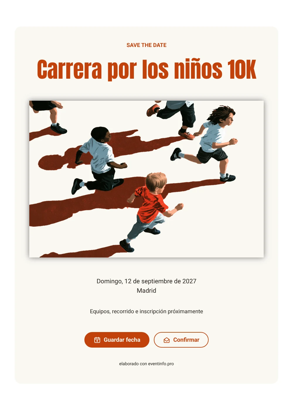 Save the date de carrera solidaria en naranja &ndash; ejemplo 1