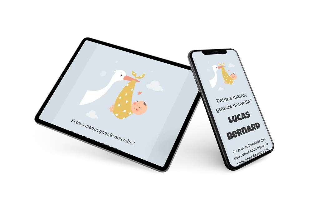 Faire-part de naissance classique avec une cigogne &ndash; exemple 2