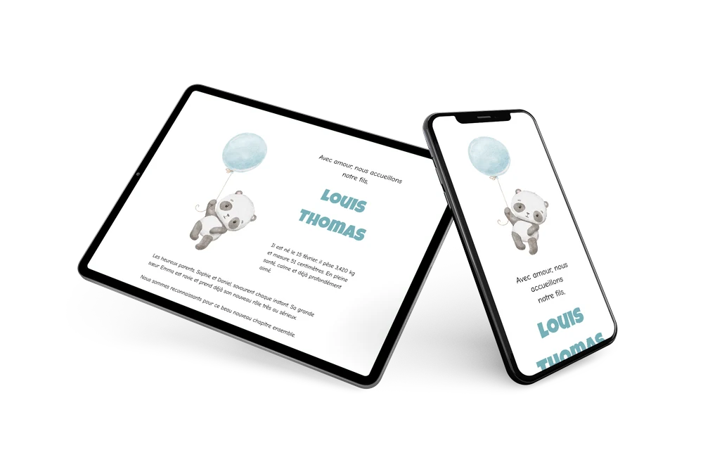 Faire-part de naissance joyeux avec un panda &ndash; exemple 2