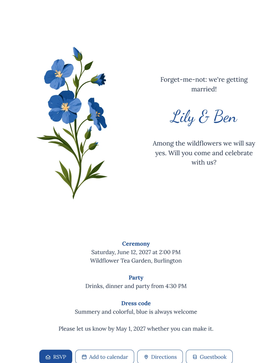 Create a white forget-me-not wedding invitation