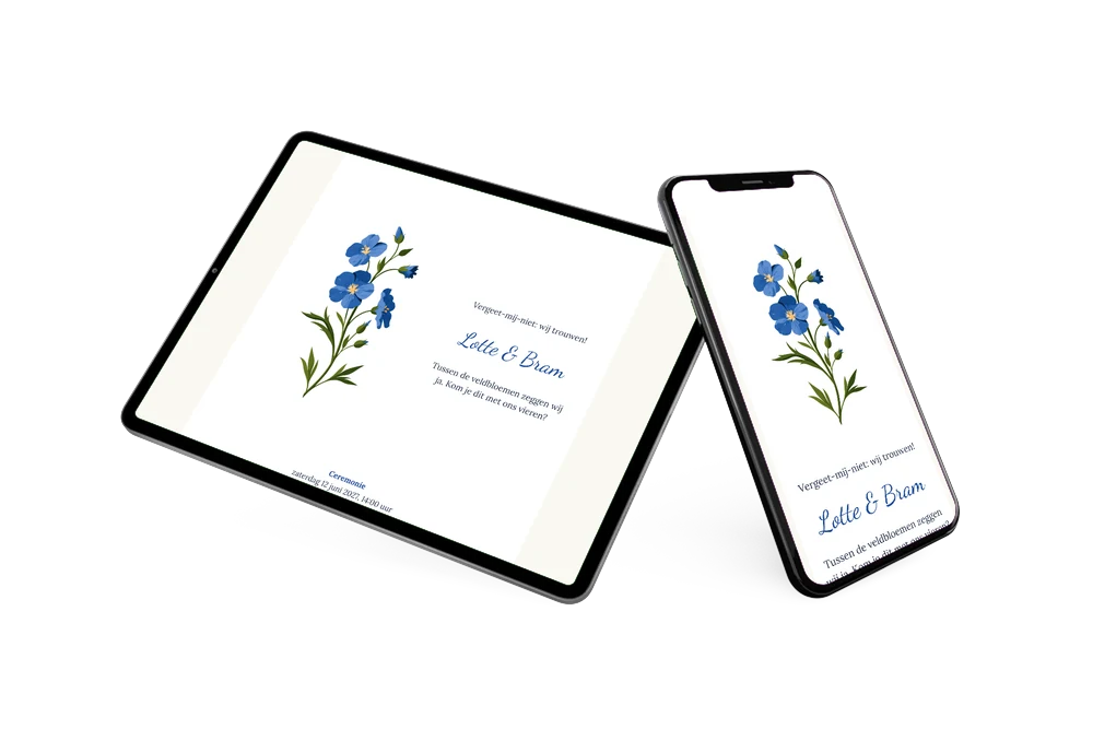 Zomerse trouwkaart met blauwe veldbloemen maken &ndash; voorbeeld 2