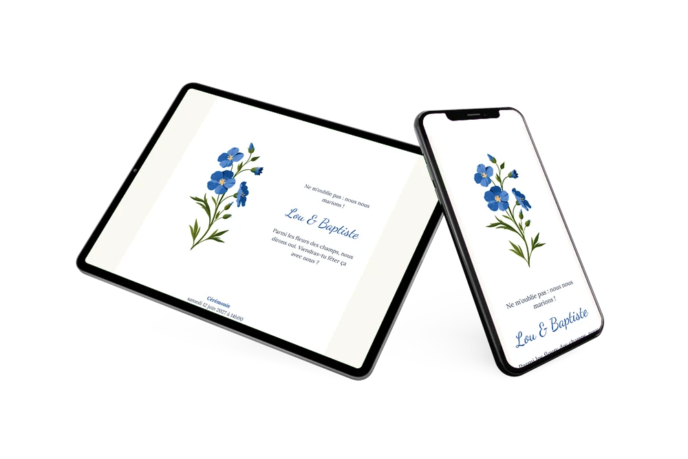Créer un faire-part de mariage aux myosotis &ndash; exemple 2