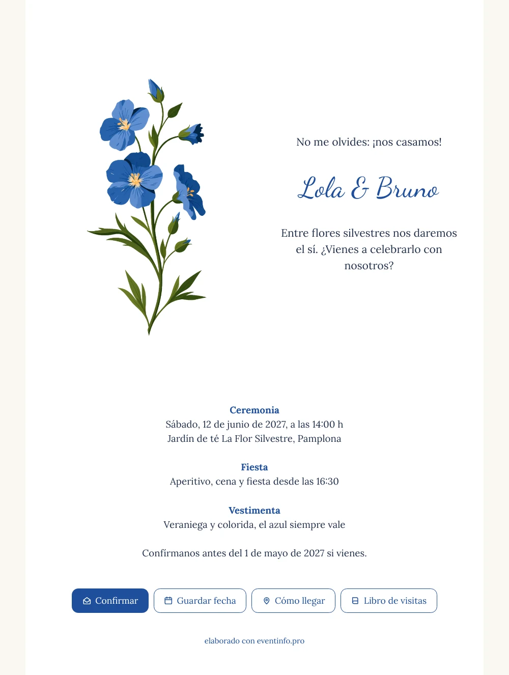 Crear una invitación de boda con nomeolvides &ndash; ejemplo 1