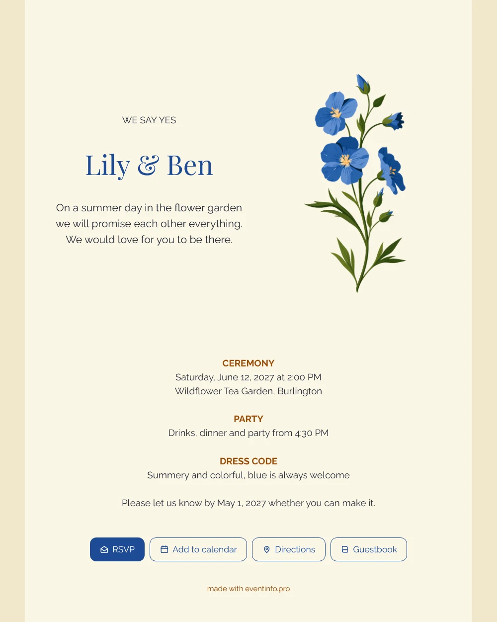 Make a butter yellow wildflower wedding invitation &ndash; example 1