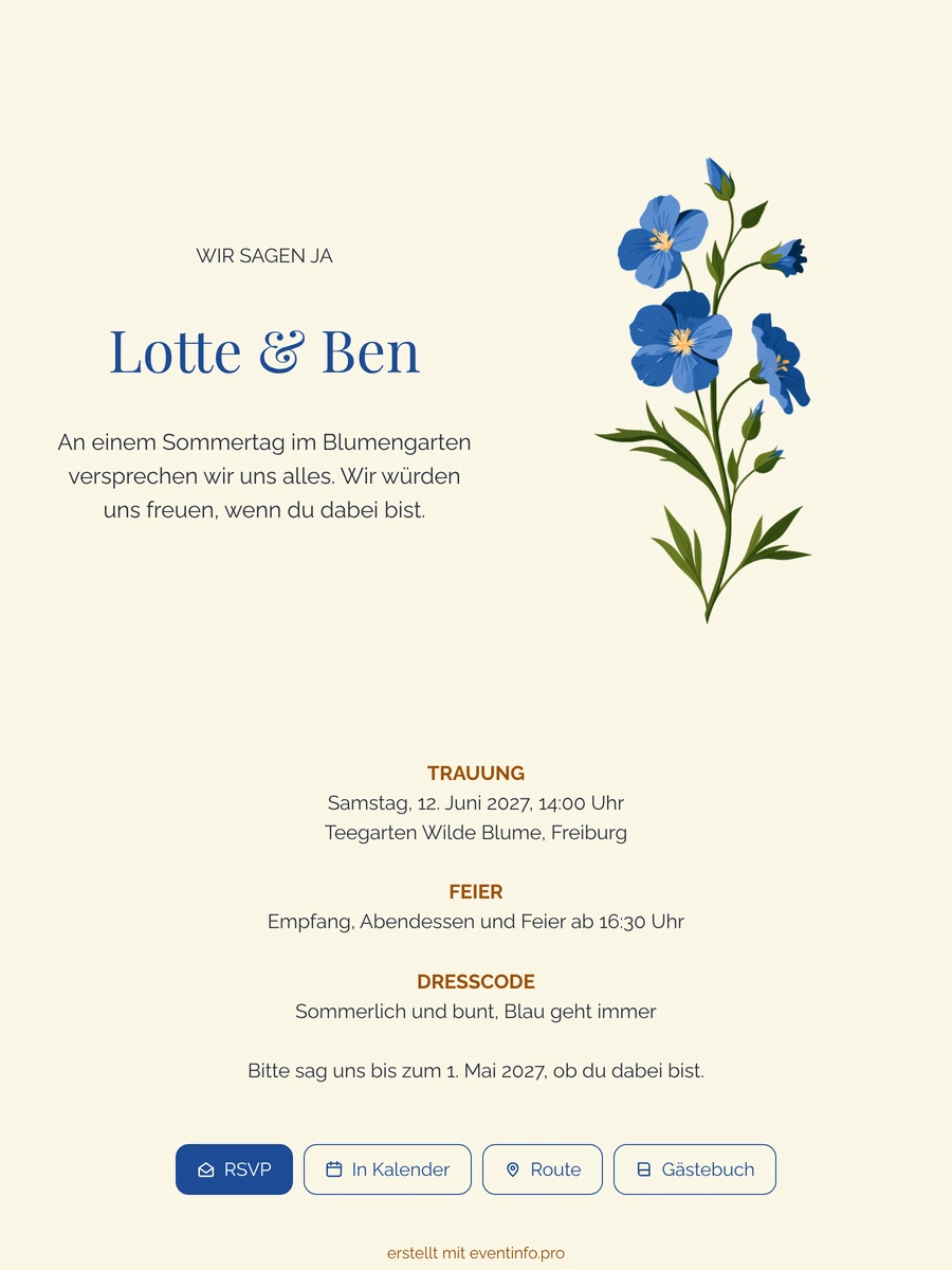 Gelbe Hochzeitseinladung mit Wildblumen gestalten