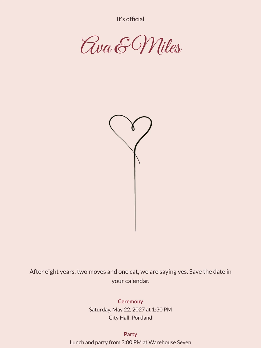 Send a blush pink heart wedding invitation