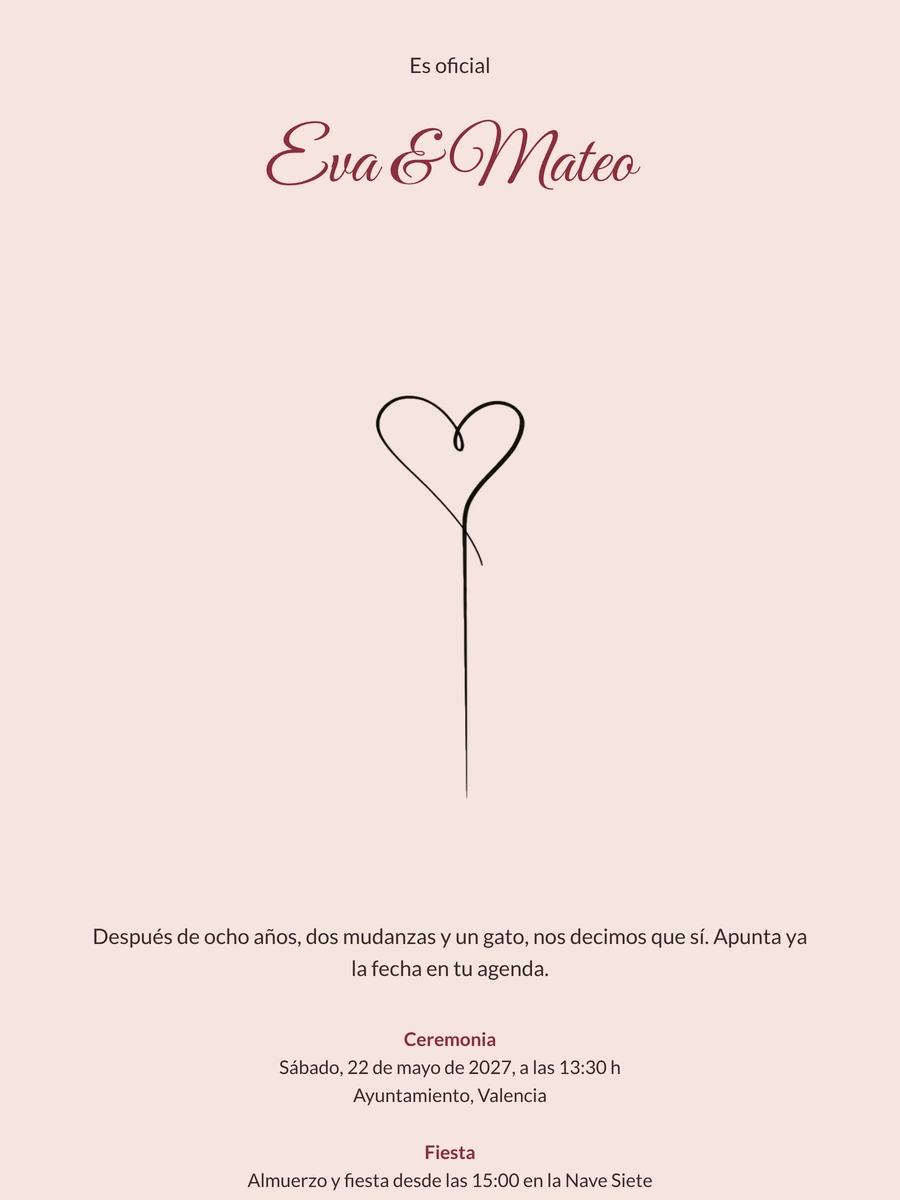 Enviar una invitación de boda rosa