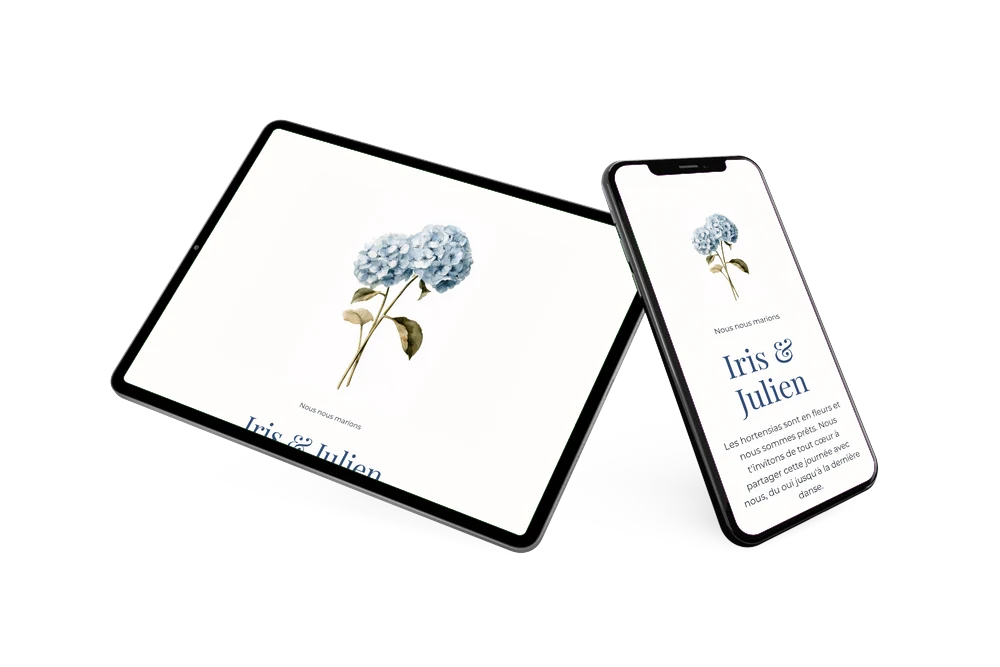 Envoyer un faire-part aux hortensias bleu poudré &ndash; exemple 2
