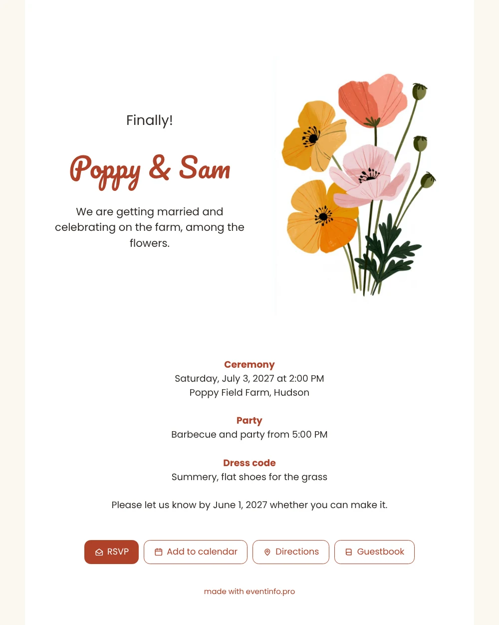 Make a colorful poppy wedding invitation &ndash; example 1