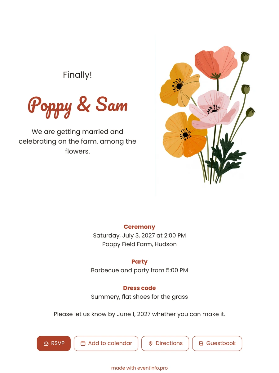 Make a colorful poppy wedding invitation