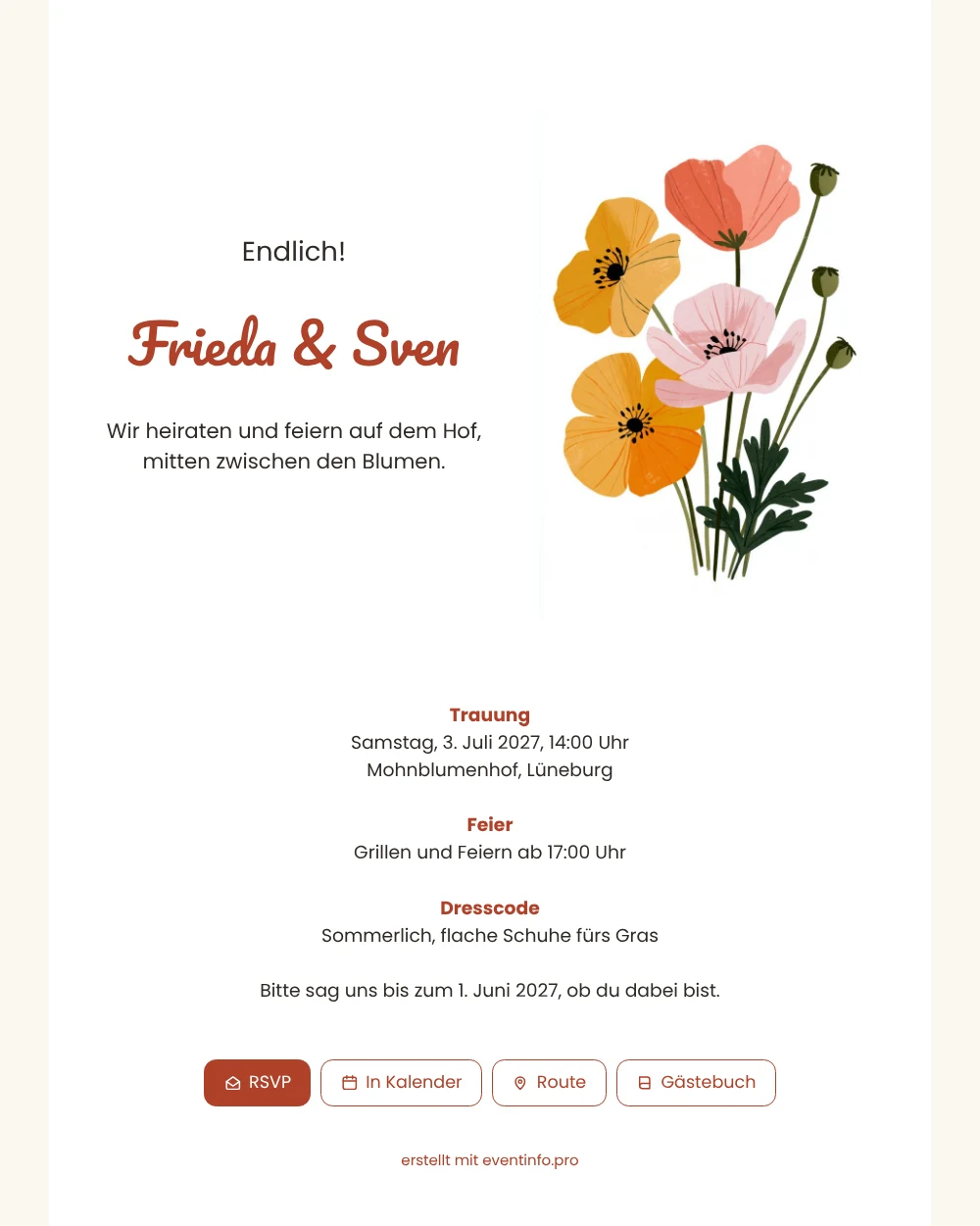 Bunte Hochzeitseinladung mit Mohnblumen erstellen &ndash; Beispiel 1