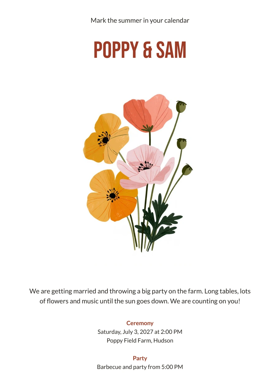 Create a summer farm wedding invitation