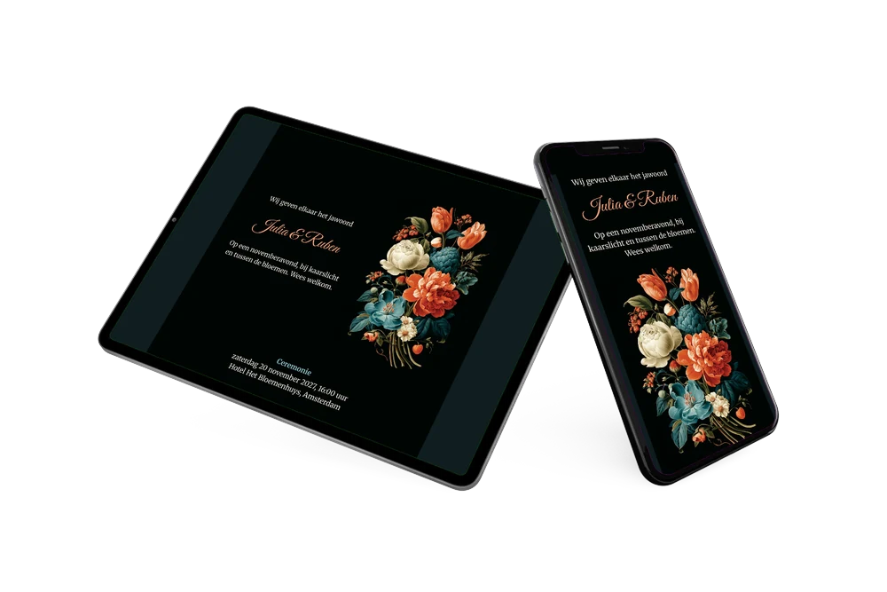 Chique zwarte trouwkaart voor november maken &ndash; voorbeeld 2